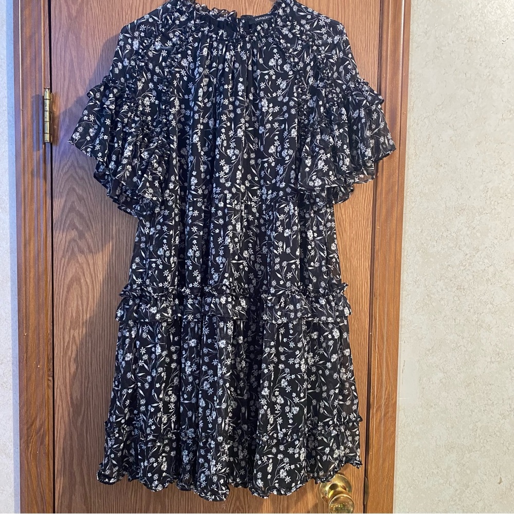 Olivaceous Black and White Off-the-Shoulder Tiered Sundress